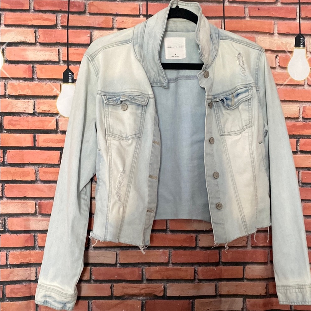 Light Blue Raw Hem Distressed Denim Jacket
